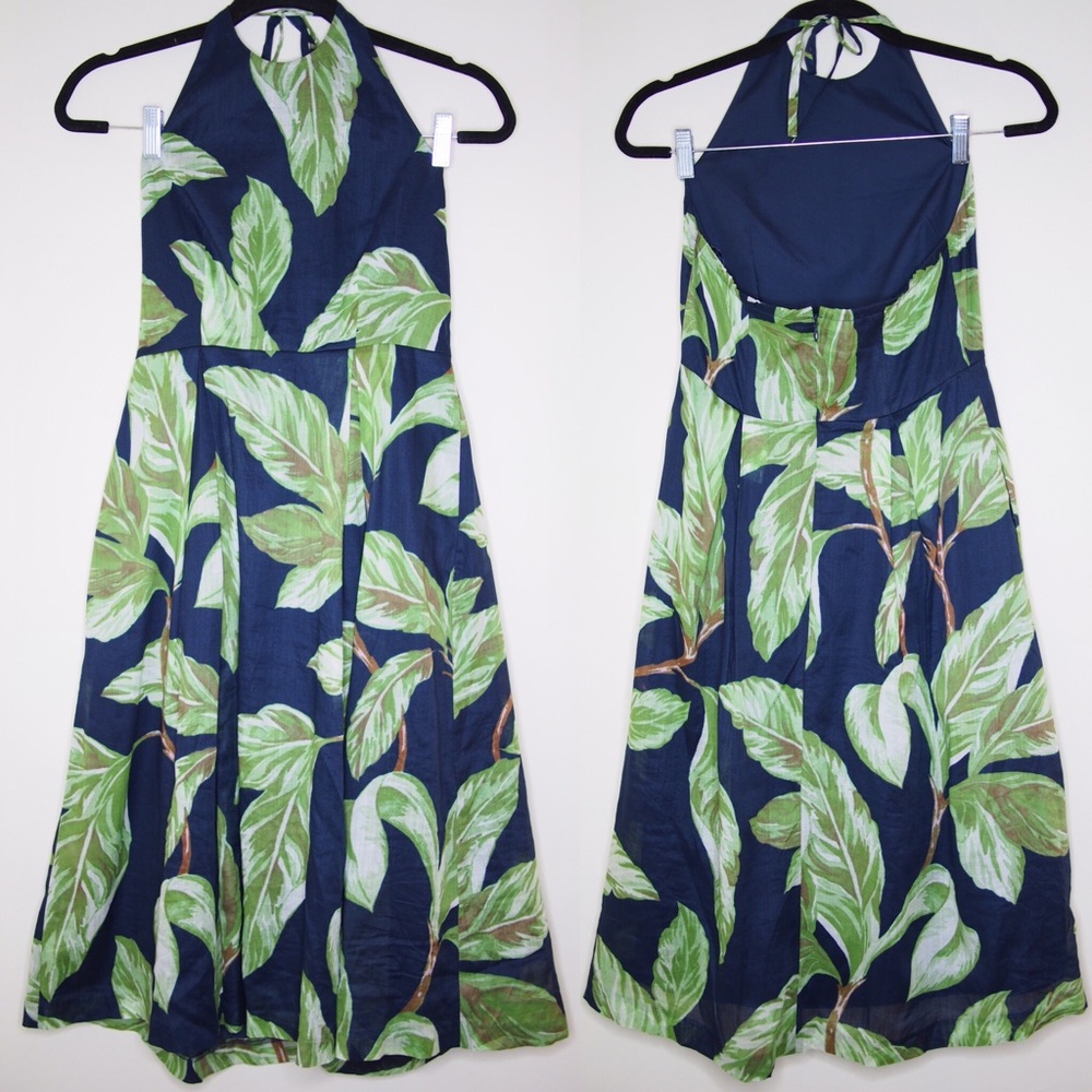 Ann Taylor Leaf Print Halter Midi Dress Sz 2P EUC